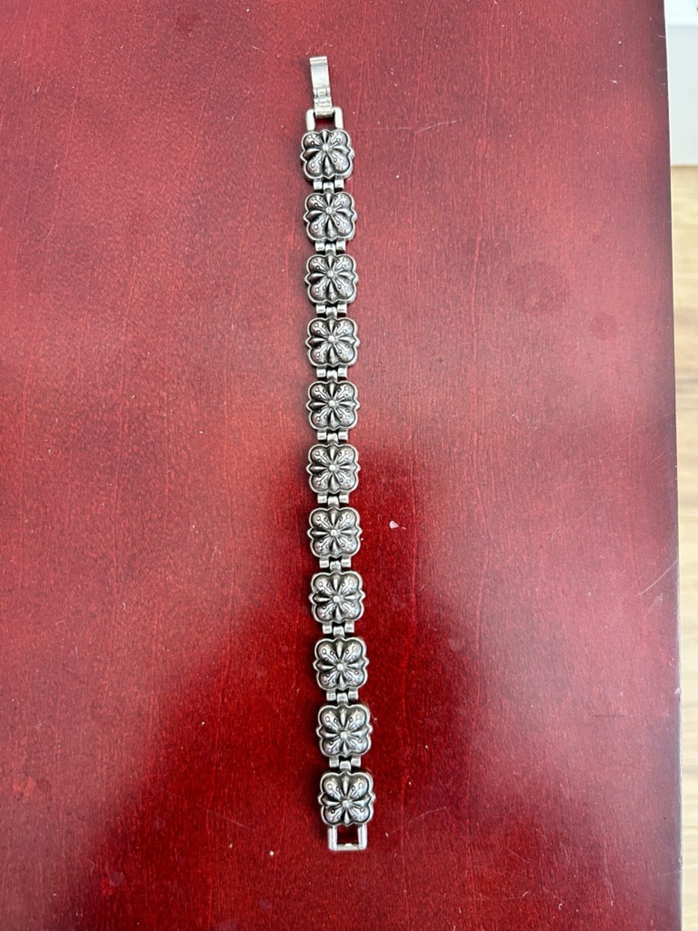 Brighton Vintage Retired Flower Link Bracelet Silver Plated
